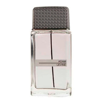 Adam Levine Eau De Toilette bottle with metallic cap and crosshatch design on clear glass