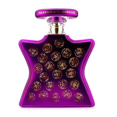 Bond No. 9 Perfumista Avenue purple parfum bottle with gold circular emblem details