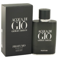Acqua Di Gio Profumo dark bottle with box beside it on white background
