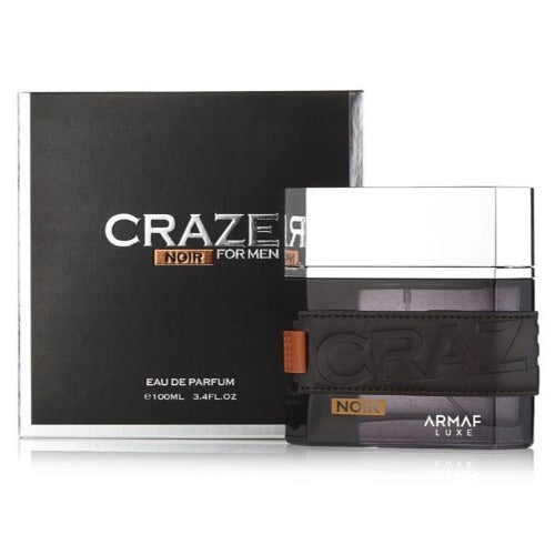 Armaf Craze Noir eau de parfum bottle with black box packaging displayed together