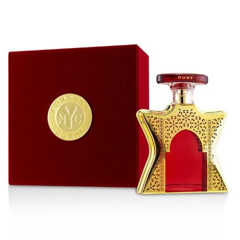 Bond No. 9 Dubai Ruby gold and red perfume bottle with matching box