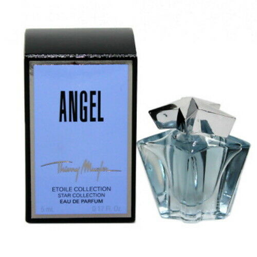 Angel Eau De Parfum bottle with blue box and designer signature label