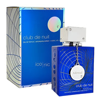 Armaf Club De Nuit Iconic perfume bottle in blue with packaging box and charm accessory