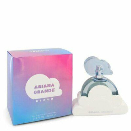 Cloud Ariana Grande Eau de Parfum 3.4 oz bottle with cloud stand and packaging box front view