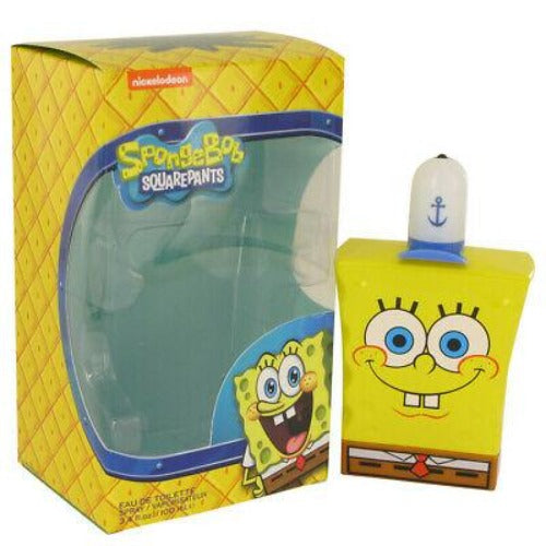 Spongebob Squarepants Eau de Toilette 3.4 oz character shaped yellow bottle with packaging box front view