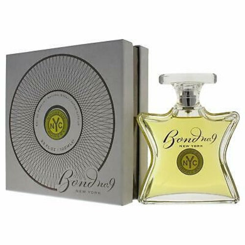 Bond No. 9 Nouveau Bowery perfume bottle with gray box packaging displayed side by side.