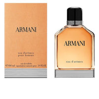 Armani Eau D'Aromes cologne bottle with peach box and black cap, 100ml size