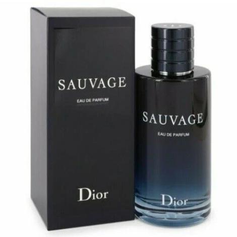 Christian Dior Sauvage Eau De Parfum 3.4 Oz Gradient Blue Color Bottle With Packaging Box Front View
