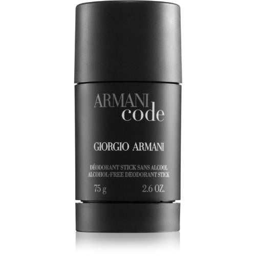 Armani Code black cylindrical deodorant stick, 75g, alcohol-free formula
