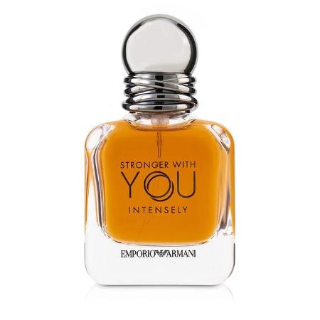 Emporio Armani Stronger With You Intensely Eau de Parfum 3.4 oz transparent bottle with amber juice front view