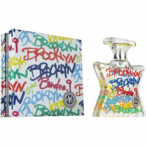 Bond No. 9 Brooklyn fragrance bottle and colorful graffiti-style box packaging