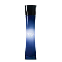 Armani Code Eau De Parfum bottle with gradient blue packaging and black cap on white background.