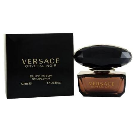 Versace Crystal Noir Eau de Parfum 3.0 oz bottle with black crystal cap and packaging box front view