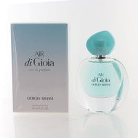 Air di Gioia eau de parfum bottle with turquoise cap next to white box packaging by Giorgio Armani