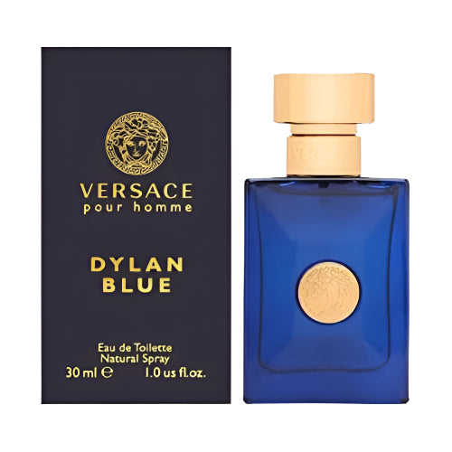 Versace Pour Homme Dylan Blue Eau de Toilette 3.4 oz dark blue bottle with packaging box front view