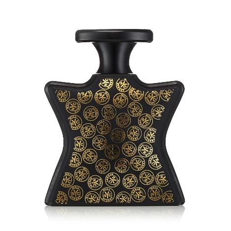 Bond No. 9 Wall Street black eau de parfum bottle with gold coin embossed design and black cap