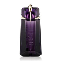 Alien Eau De Parfum bottle in deep purple with black overlay and gold-tone cap.