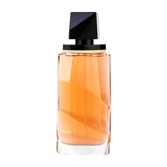 Bob Mackie Eau De Toilette bottle with orange liquid and black cap