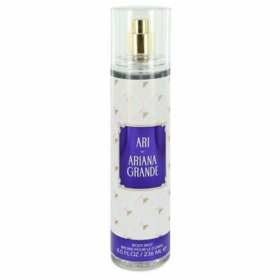 Ari by Ariana Grande body mist spray bottle with purple label and gold atomizer